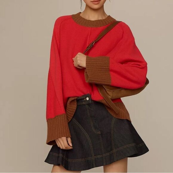 Anthropologie x Maeve The Chandler Relaxed Fit Colorblock Crewneck Sweater - Picture 1 of 6